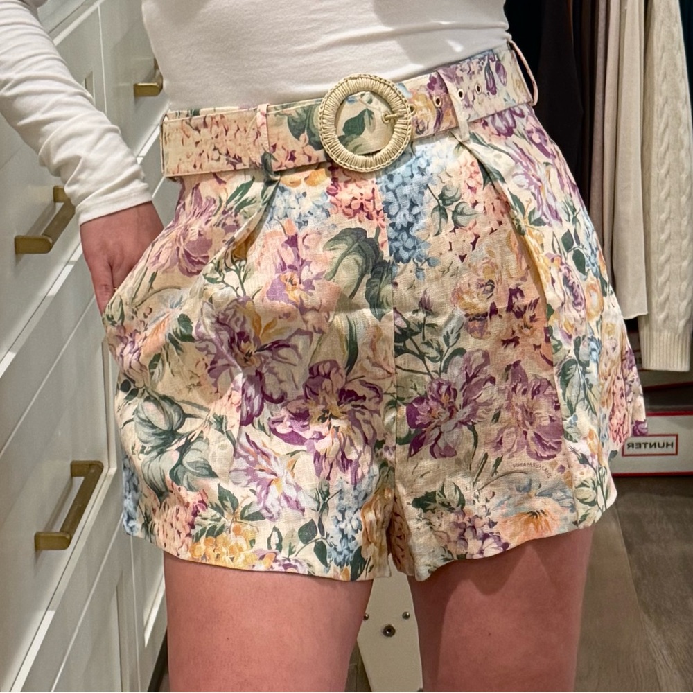 Zimmermann High Waist Floral Shorts - Pastel Mix